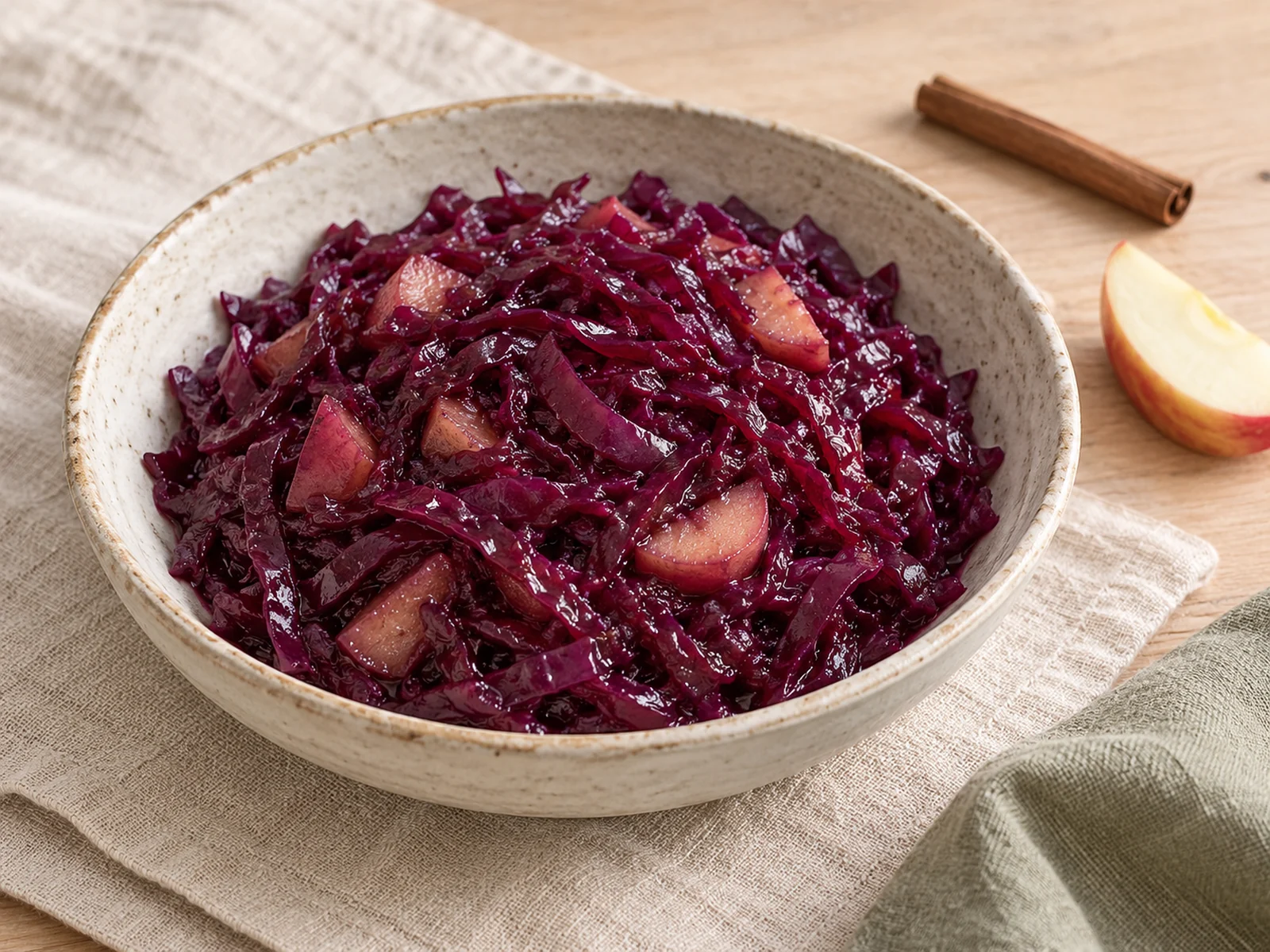 Illustration: Apfelrotkohl mit einer Spur Zimt mit Soße angerichtet