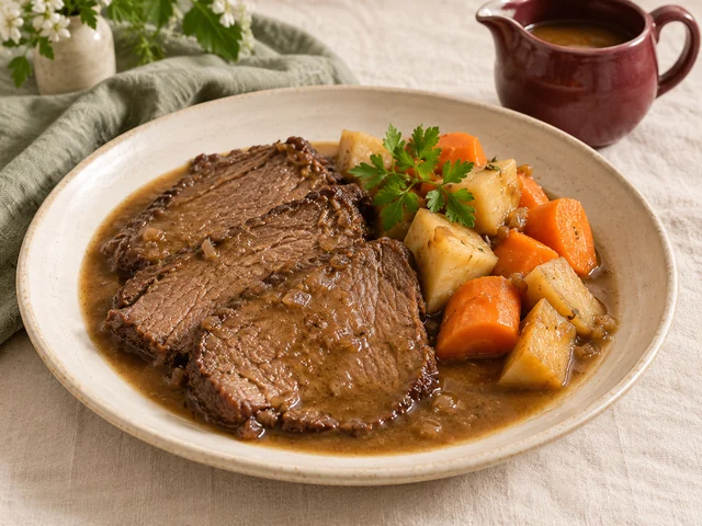 Illustration: Sauerbraten ohne zugesetzten Wein angerichtet