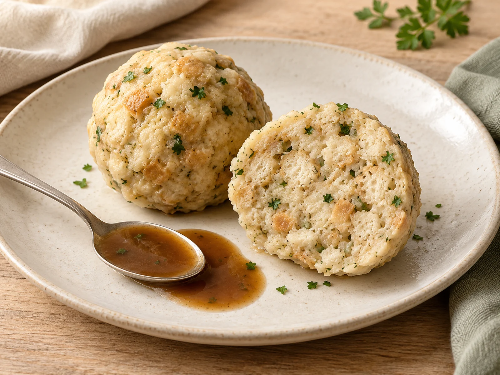 Illustration: Semmelknödel mit Soße angerichtet
